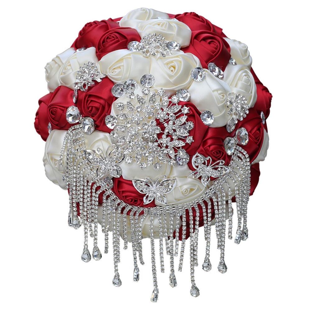 7963 Bridal Wedding Bouquet Luxury Silver Rhinestones Brooch Bouquet